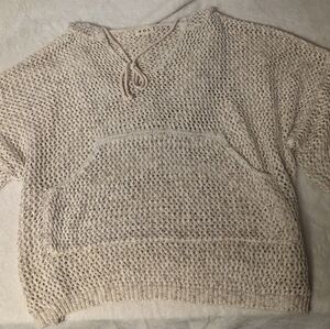 POL V-neck Beige Knit Hooded Lightweight Pullover Size Large